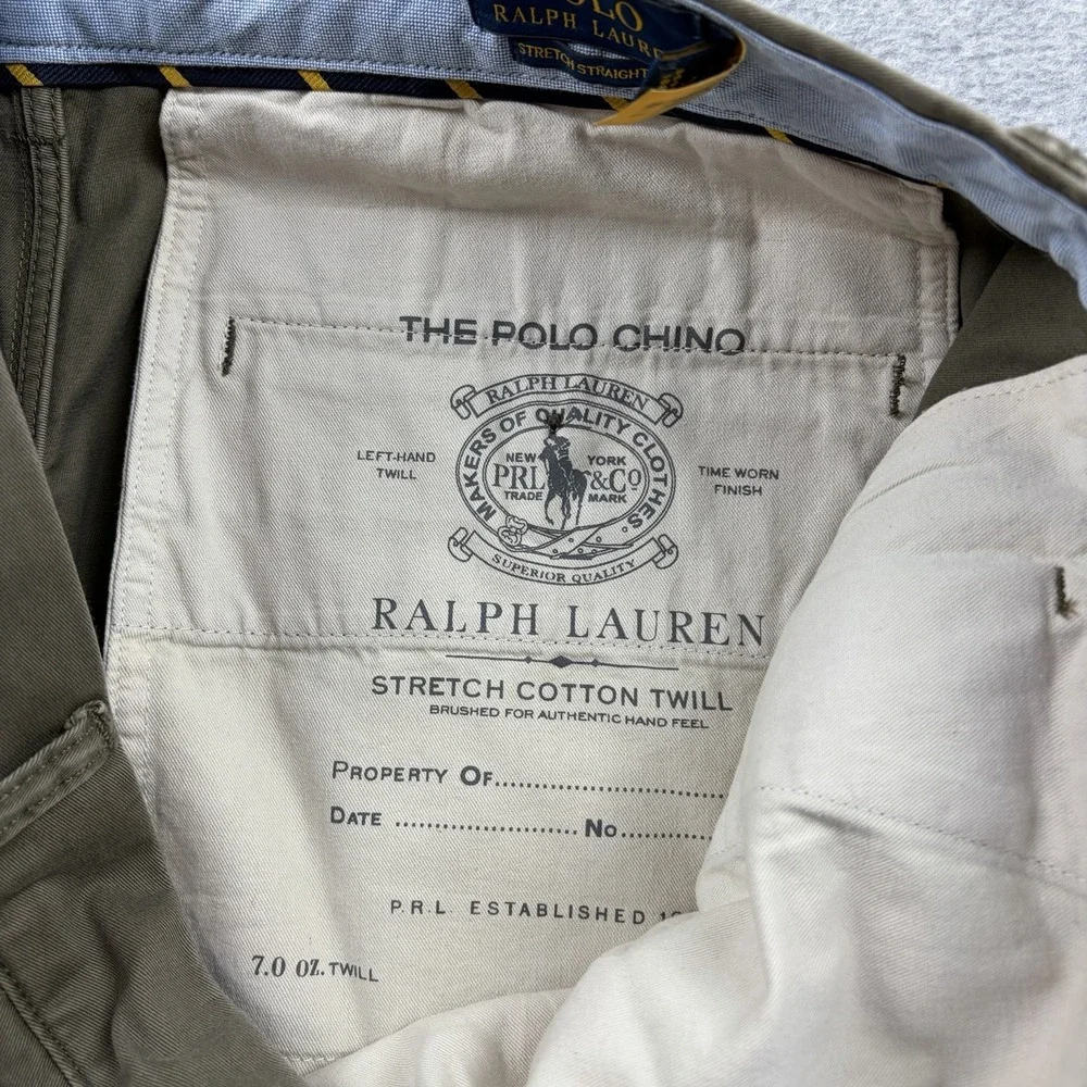 Polo Ralph Lauren‎ Pants Men 34x34 (Fits 36x32) Green Stretch Cotton Twill Chino